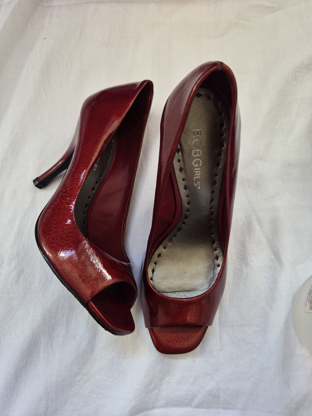 BCBGeneration Red Patent Peep-Toe Pumps